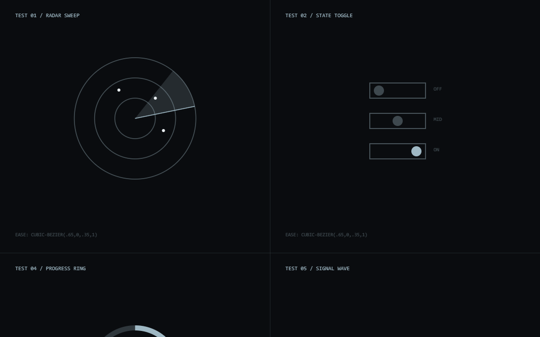 UI motion design tests and animated interaction studies by RJC Studios